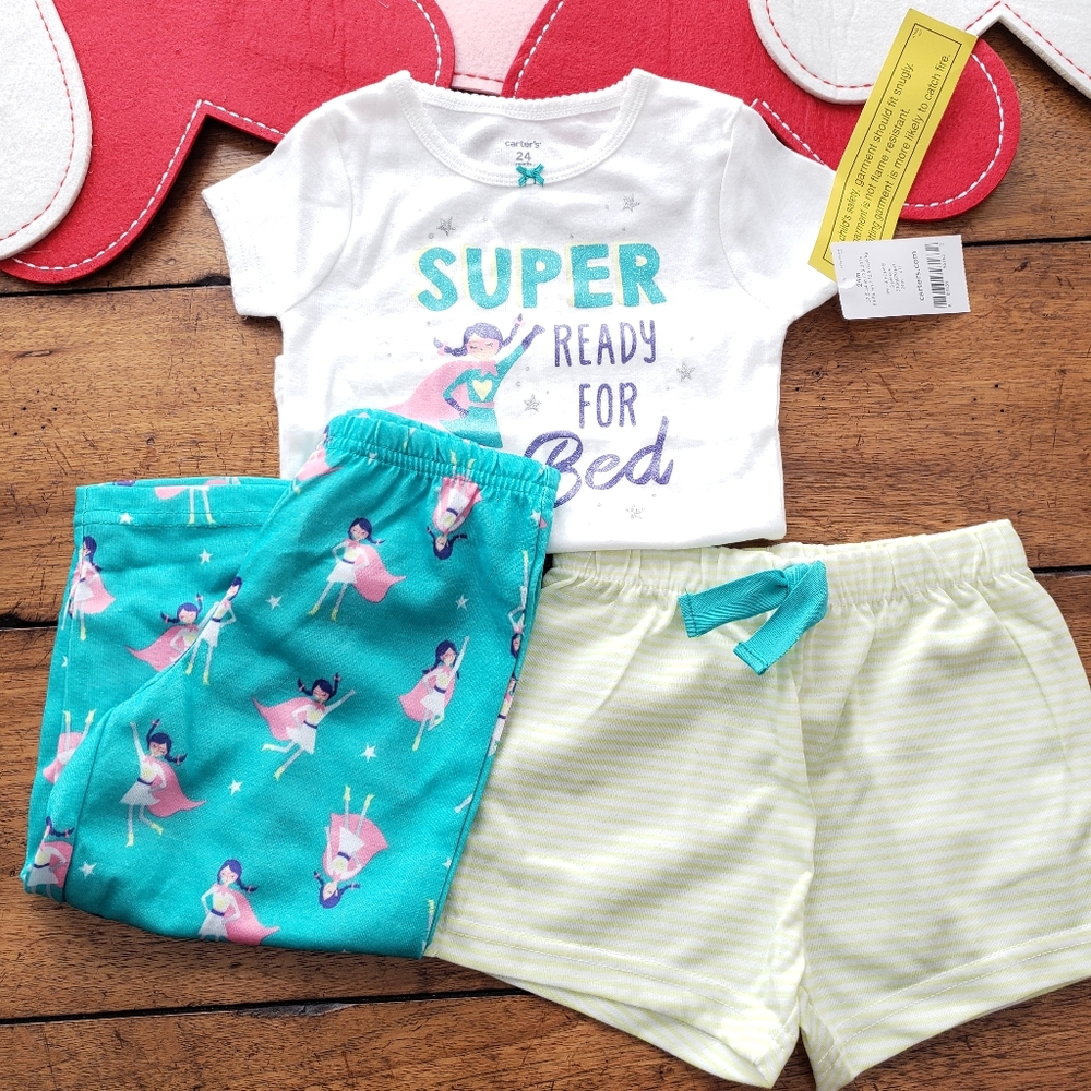 NWT Superhero Girl 3 piece 24 month Carters PJs